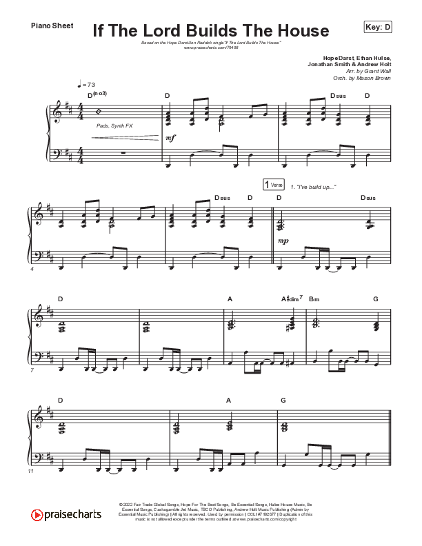 If The Lord Builds The House Piano Sheet (Hope Darst / Jon Reddick)