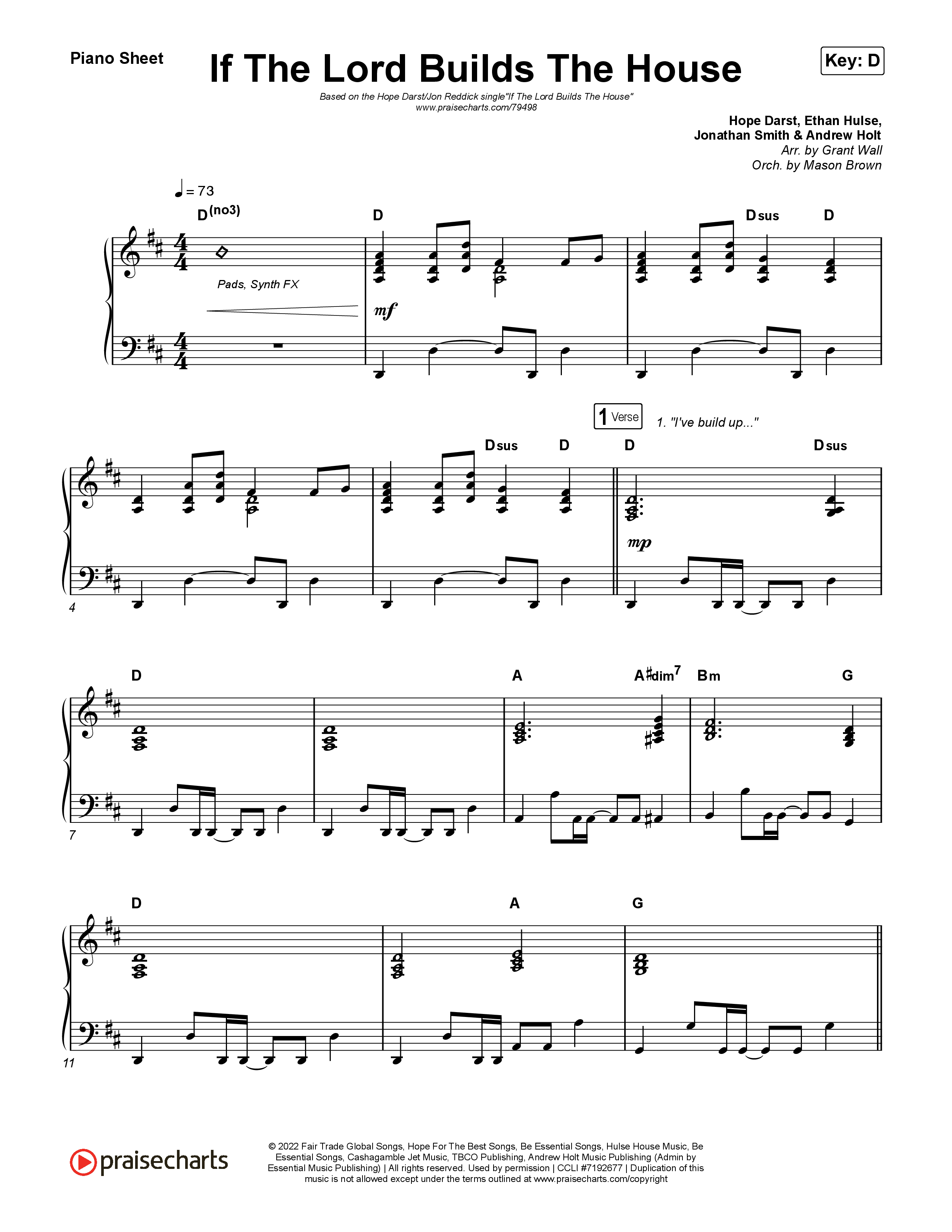If The Lord Builds The House Piano Sheet (Hope Darst / Jon Reddick)