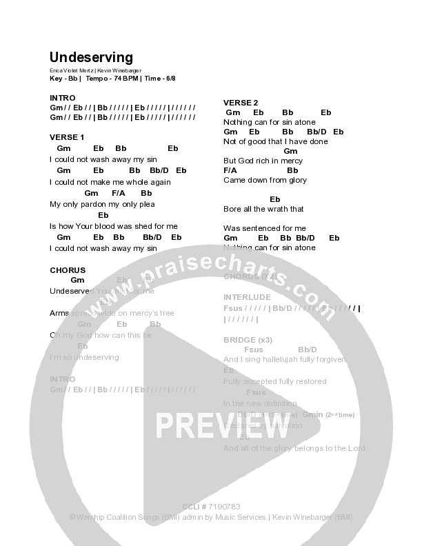 Undeserving Chord Chart (Erica Violet / The Worship Coalition)