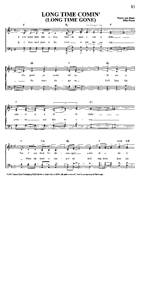 Long Time Comin' (Long Time Gone) Lead Sheet (The Paynes)