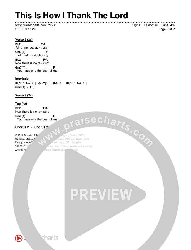 This Is How I Thank The Lord Chords & Lyrics (UPPERROOM)