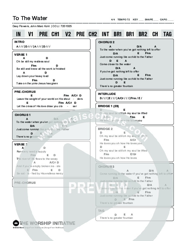 To The Water Chord Chart (Davy Flowers)