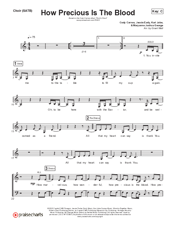 How Precious The Blood (Live) Choir Sheet (SATB) (Cody Carnes)