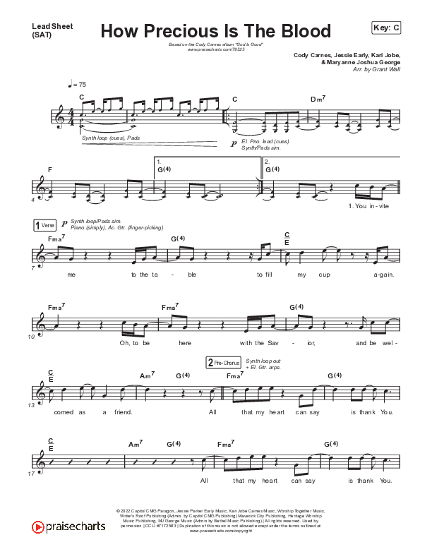 How Precious The Blood (Live) Lead Sheet (SAT) (Cody Carnes)