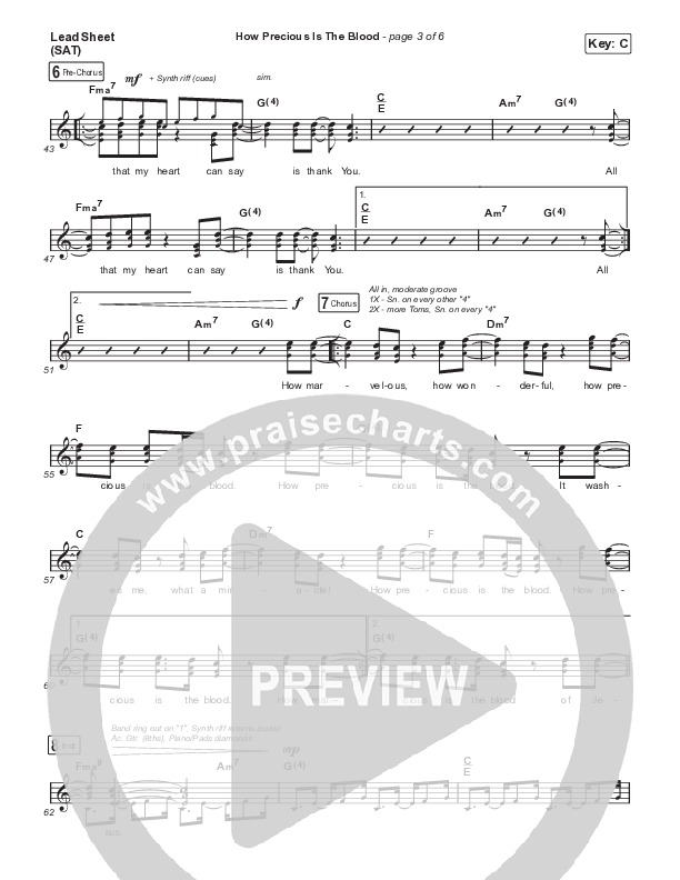 How Precious The Blood (Live) Lead Sheet (SAT) (Cody Carnes)