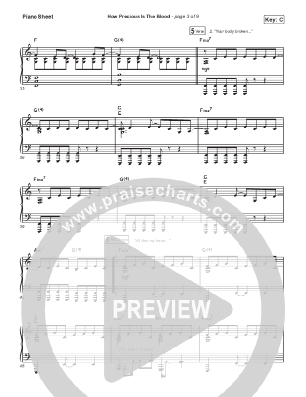 How Precious The Blood (Live) Piano Sheet (Cody Carnes)