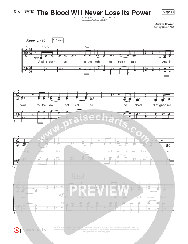 The Blood Will Never Lose Its Power (Live) Choir Sheet (SATB) (Cody Carnes)