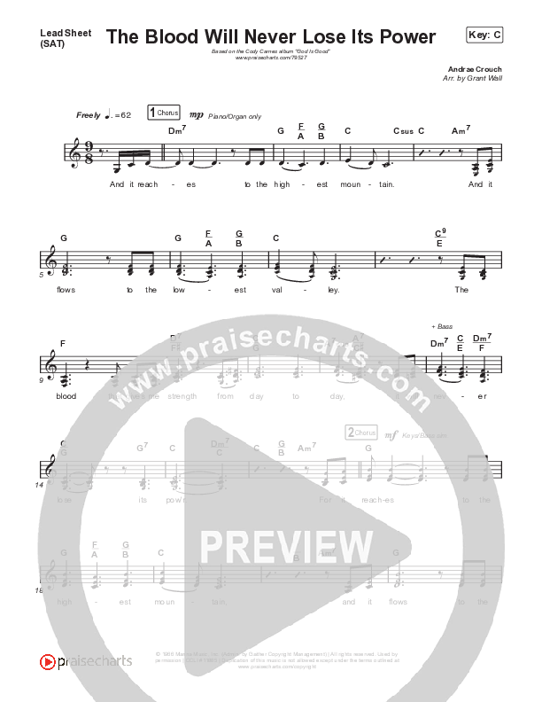 The Blood Will Never Lose Its Power (Live) Lead Sheet (SAT) (Cody Carnes)