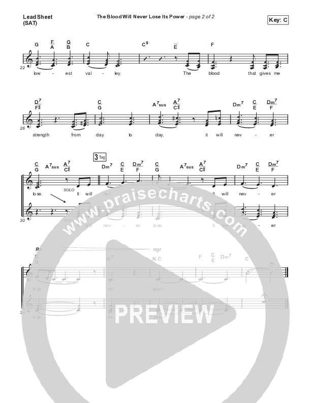 The Blood Will Never Lose Its Power (Live) Lead Sheet (SAT) (Cody Carnes)