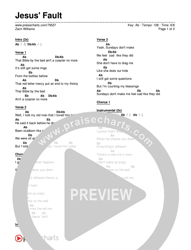 Jesus' Fault Chords & Lyrics (Zach Williams)