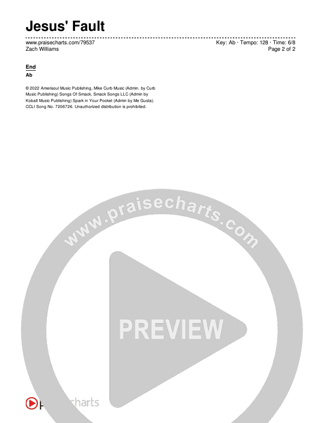 Jesus' Fault Chords & Lyrics (Zach Williams)