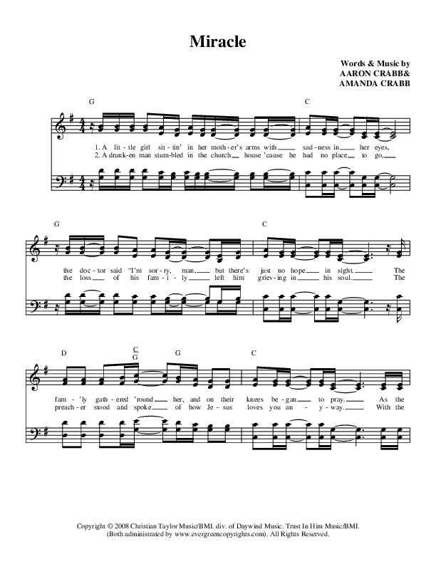 Miracle Lead Sheet (Aaron Crabb / Amanda Crabb)