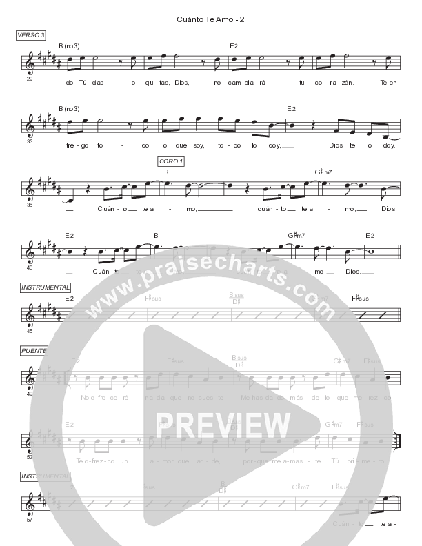 Cuanto Te Amo (Radio) Lead Sheet Melody (Armando Sanchez / Gateway Worship Español)