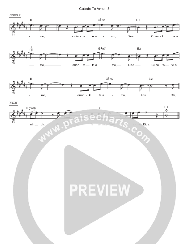 Cuanto Te Amo (Radio) Lead Sheet Melody (Armando Sanchez / Gateway Worship Español)