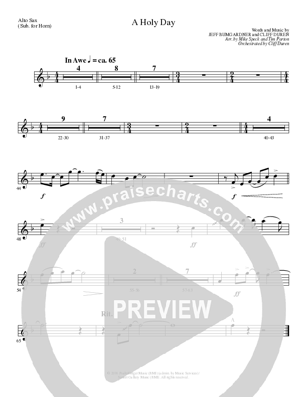 A Holy Day (Choral Anthem SATB) Alto Sax (Lillenas Choral / Arr. Mike Speck / Arr. Tim Parton / Orch. Cliff Duren)