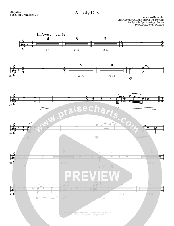 A Holy Day (Choral Anthem SATB) Bari Sax (Lillenas Choral / Arr. Mike Speck / Arr. Tim Parton / Orch. Cliff Duren)