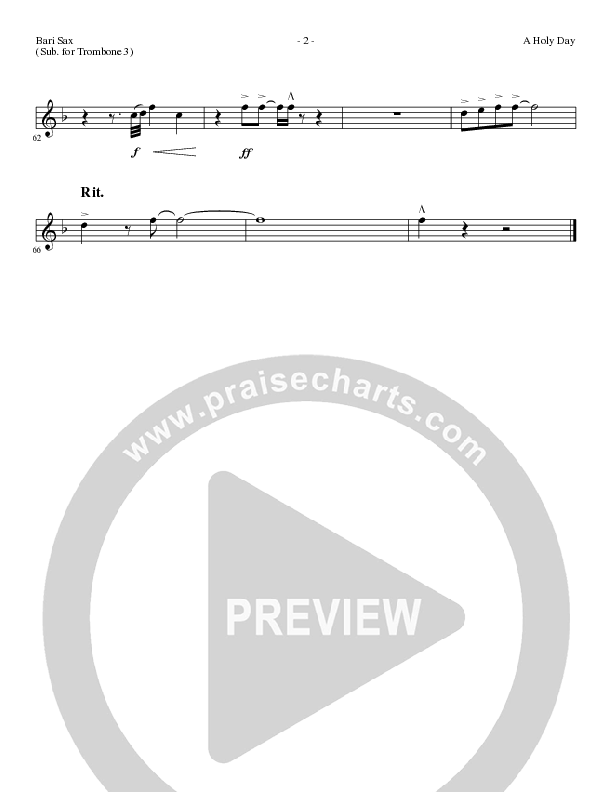 A Holy Day (Choral Anthem SATB) Bari Sax (Lillenas Choral / Arr. Mike Speck / Arr. Tim Parton / Orch. Cliff Duren)