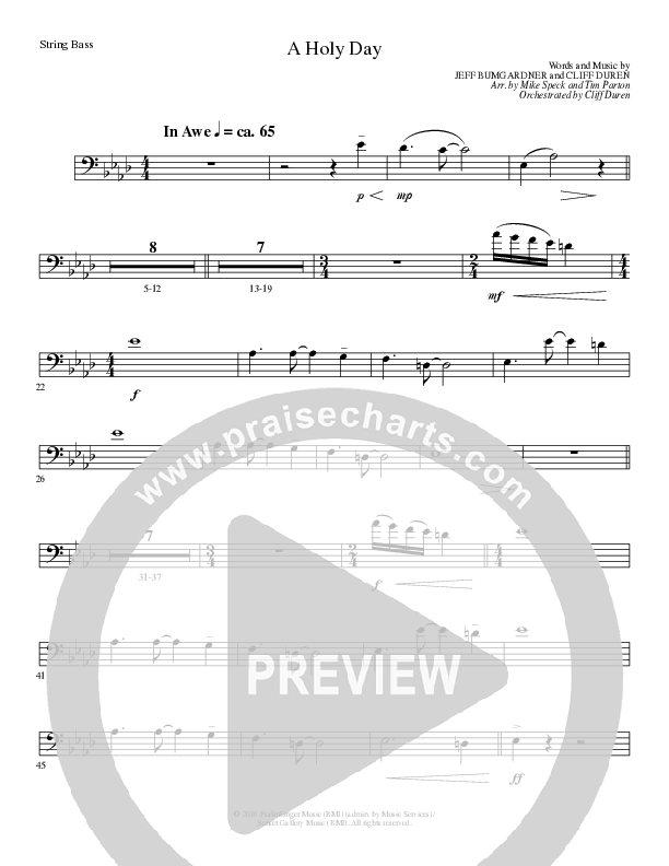 A Holy Day (Choral Anthem SATB) Cello/Bass (Lillenas Choral / Arr. Mike Speck / Arr. Tim Parton / Orch. Cliff Duren)