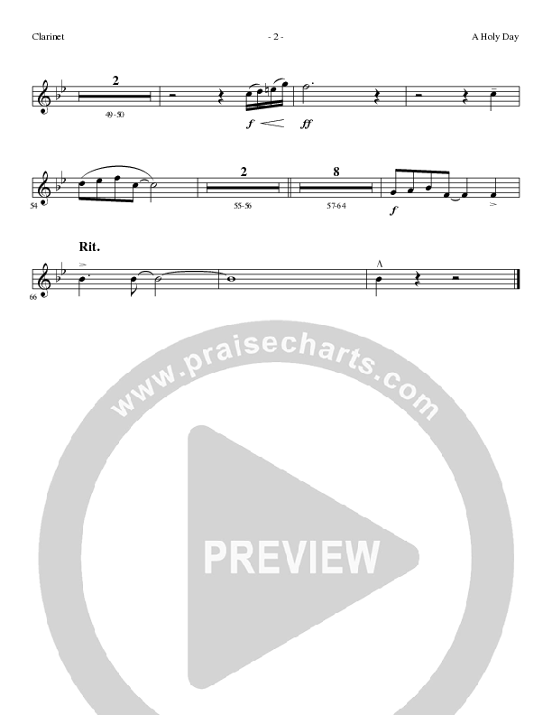 A Holy Day (Choral Anthem SATB) Clarinet (Lillenas Choral / Arr. Mike Speck / Arr. Tim Parton / Orch. Cliff Duren)