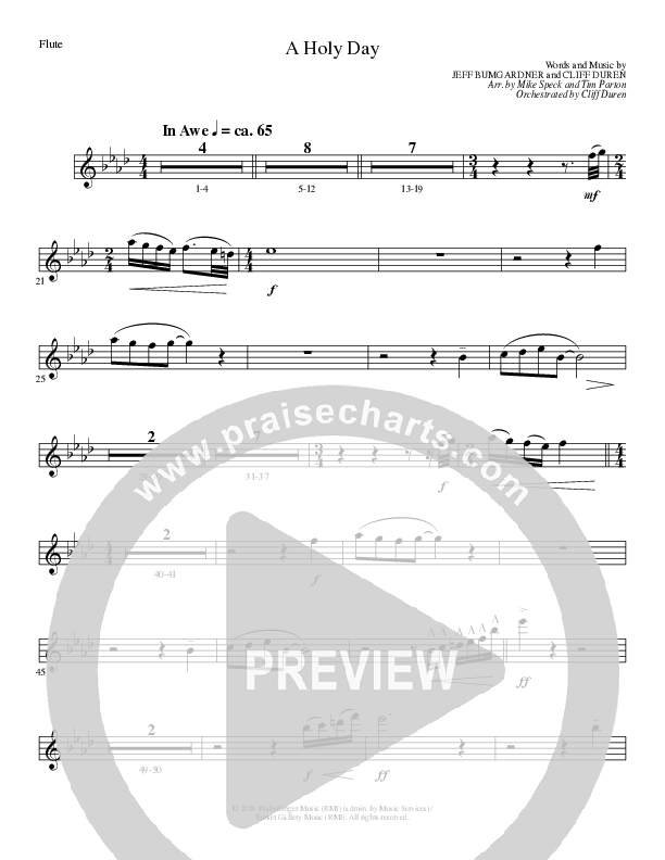 A Holy Day (Choral Anthem SATB) Flute (Lillenas Choral / Arr. Mike Speck / Arr. Tim Parton / Orch. Cliff Duren)