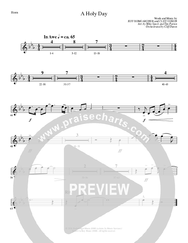 A Holy Day (Choral Anthem SATB) French Horn (Lillenas Choral / Arr. Mike Speck / Arr. Tim Parton / Orch. Cliff Duren)