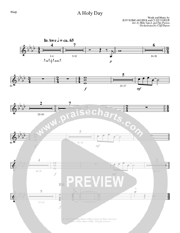 A Holy Day (Choral Anthem SATB) Harp (Lillenas Choral / Arr. Mike Speck / Arr. Tim Parton / Orch. Cliff Duren)