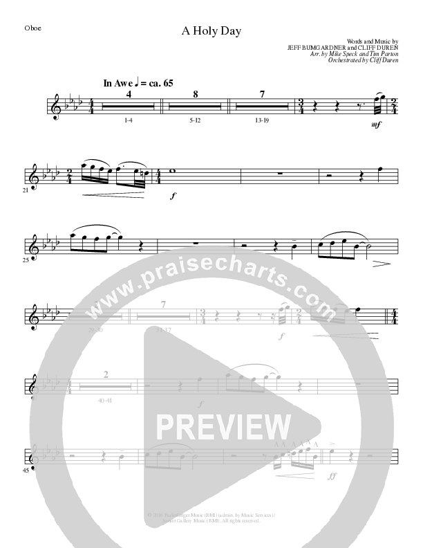 A Holy Day (Choral Anthem SATB) Oboe (Lillenas Choral / Arr. Mike Speck / Arr. Tim Parton / Orch. Cliff Duren)
