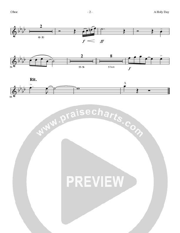 A Holy Day (Choral Anthem SATB) Oboe (Lillenas Choral / Arr. Mike Speck / Arr. Tim Parton / Orch. Cliff Duren)