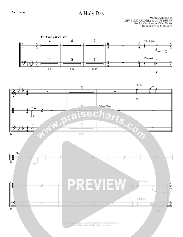 A Holy Day (Choral Anthem SATB) Percussion (Lillenas Choral / Arr. Mike Speck / Arr. Tim Parton / Orch. Cliff Duren)
