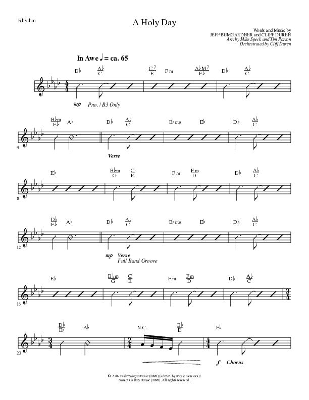 A Holy Day (Choral Anthem SATB) Rhythm Chart (Lillenas Choral / Arr. Mike Speck / Arr. Tim Parton / Orch. Cliff Duren)