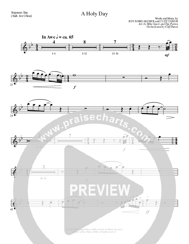 A Holy Day (Choral Anthem SATB) Soprano Sax (Lillenas Choral / Arr. Mike Speck / Arr. Tim Parton / Orch. Cliff Duren)