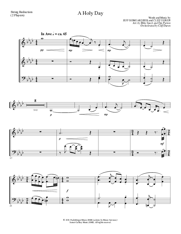 A Holy Day (Choral Anthem SATB) String Reduction (Lillenas Choral / Arr. Mike Speck / Arr. Tim Parton / Orch. Cliff Duren)