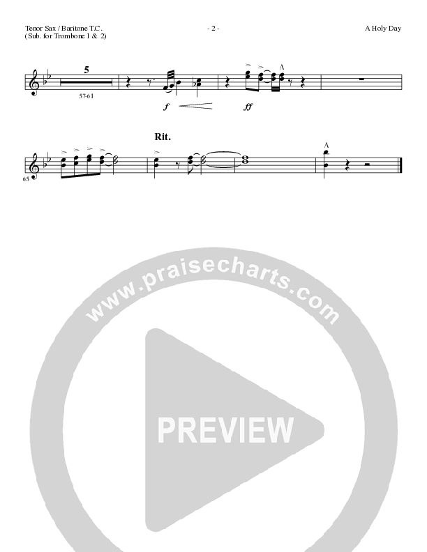 A Holy Day (Choral Anthem SATB) Tenor Sax/Baritone T.C. (Lillenas Choral / Arr. Mike Speck / Arr. Tim Parton / Orch. Cliff Duren)