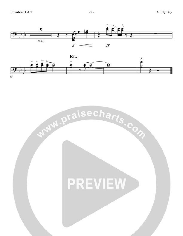 A Holy Day (Choral Anthem SATB) Trombone 1/2 (Lillenas Choral / Arr. Mike Speck / Arr. Tim Parton / Orch. Cliff Duren)