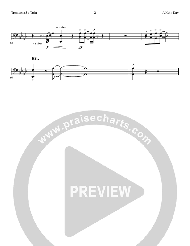 A Holy Day (Choral Anthem SATB) Trombone 3/Tuba (Lillenas Choral / Arr. Mike Speck / Arr. Tim Parton / Orch. Cliff Duren)