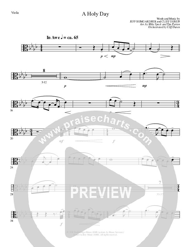 A Holy Day (Choral Anthem SATB) Viola (Lillenas Choral / Arr. Mike Speck / Arr. Tim Parton / Orch. Cliff Duren)