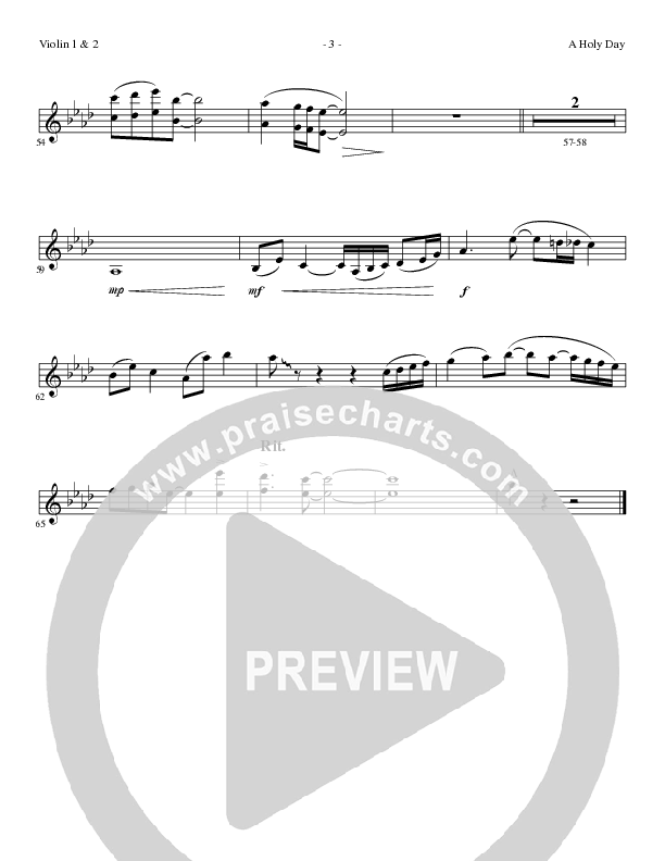 A Holy Day (Choral Anthem SATB) Violin 1/2 (Lillenas Choral / Arr. Mike Speck / Arr. Tim Parton / Orch. Cliff Duren)