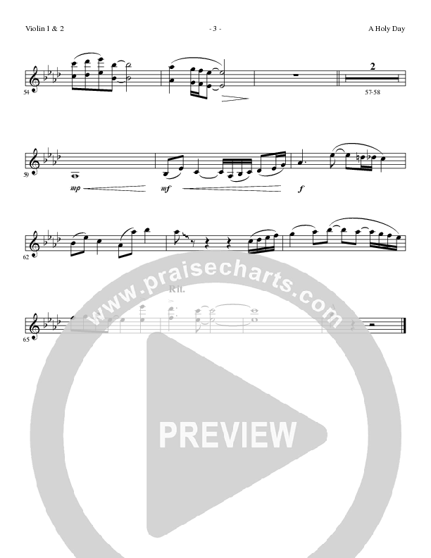 A Holy Day (Choral Anthem SATB) Violin 1/2 (Lillenas Choral / Arr. Mike Speck / Arr. Tim Parton / Orch. Cliff Duren)