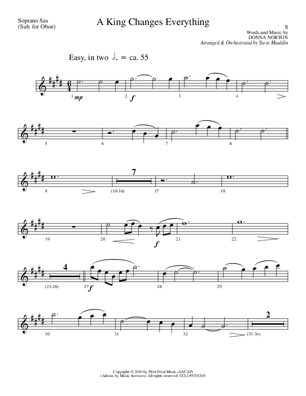 A King Changes Everything (Choral Anthem SATB) Soprano Sax (Lillenas Choral / Arr. Steve Mauldin)