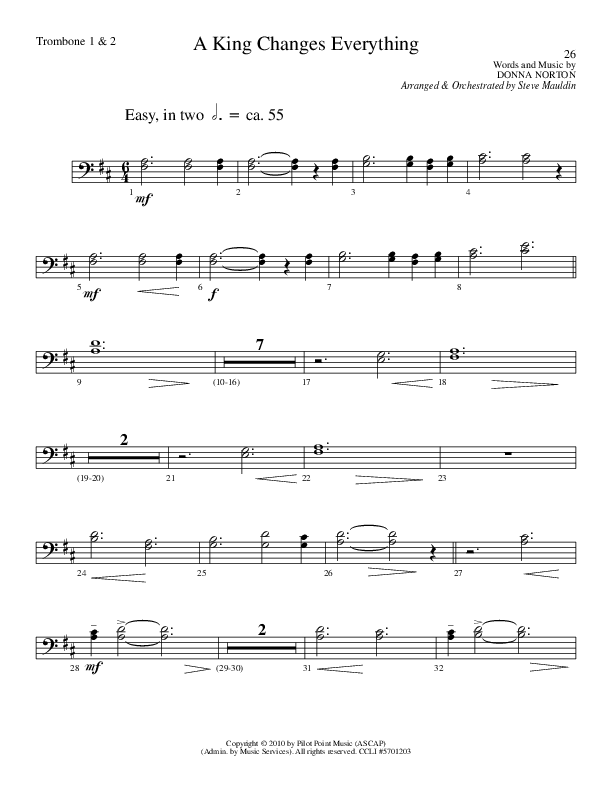 A King Changes Everything (Choral Anthem SATB) Trombone 1/2 (Lillenas Choral / Arr. Steve Mauldin)