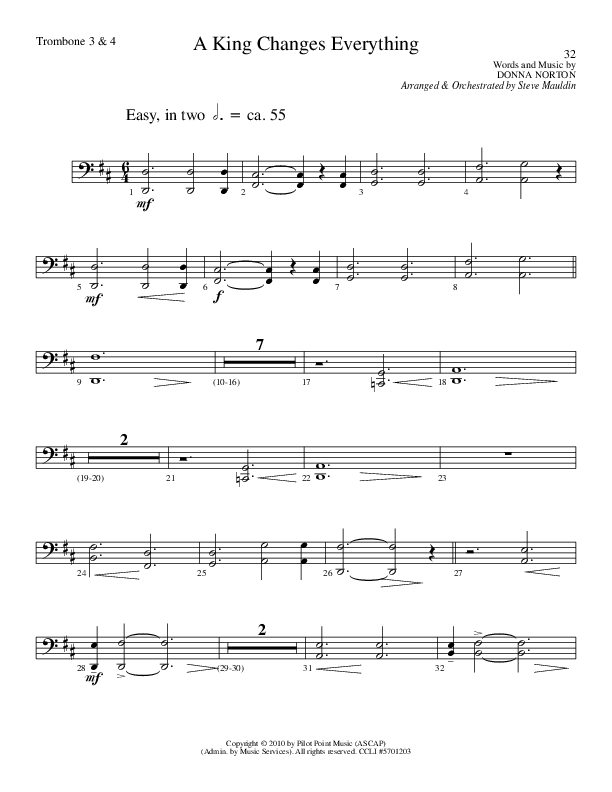 A King Changes Everything (Choral Anthem SATB) Trombone 3/4 (Lillenas Choral / Arr. Steve Mauldin)