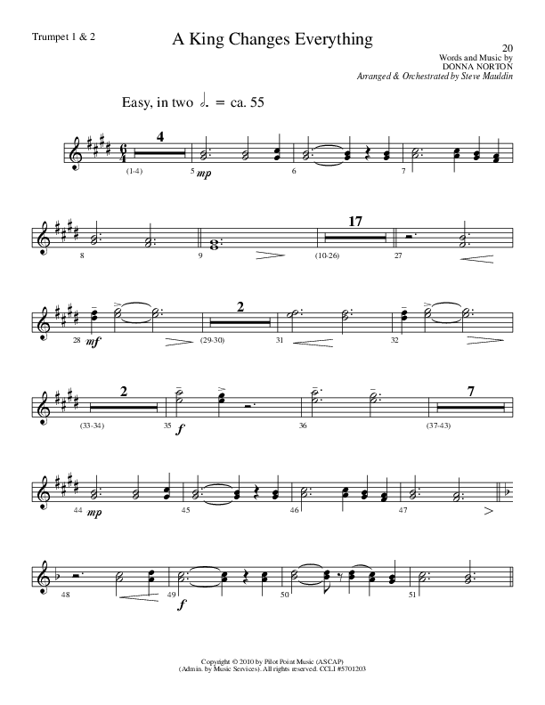A King Changes Everything (Choral Anthem SATB) Trumpet 1,2 (Lillenas Choral / Arr. Steve Mauldin)