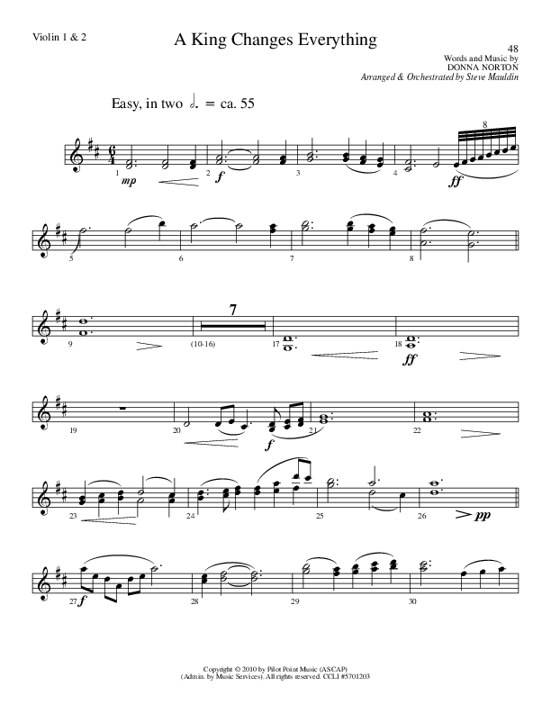 A King Changes Everything (Choral Anthem SATB) Violin 1/2 (Lillenas Choral / Arr. Steve Mauldin)