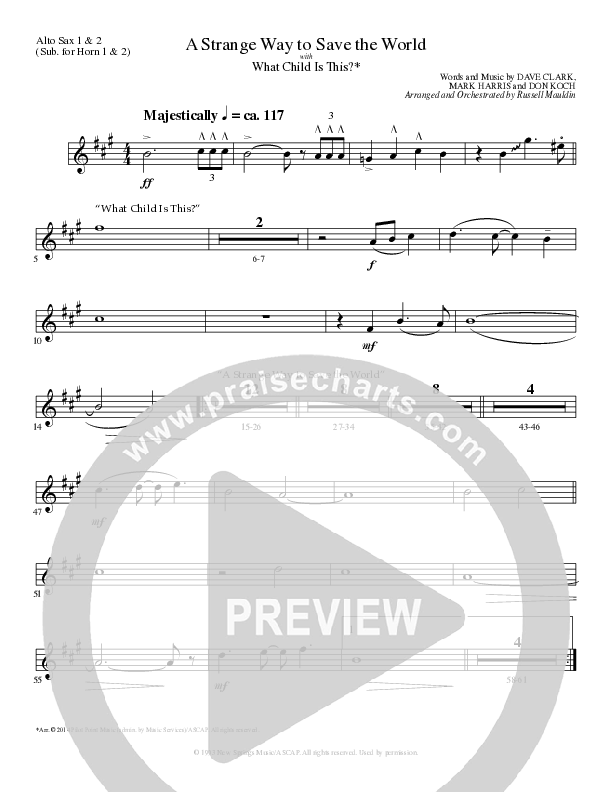 A Strange Way To Save The World (with What Child Is This) (Choral Anthem SATB) Alto Sax 1/2 (Lillenas Choral / Arr. Russell Mauldin)