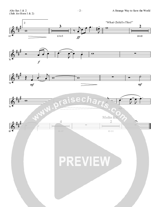 A Strange Way To Save The World (with What Child Is This) (Choral Anthem SATB) Alto Sax 1/2 (Lillenas Choral / Arr. Russell Mauldin)