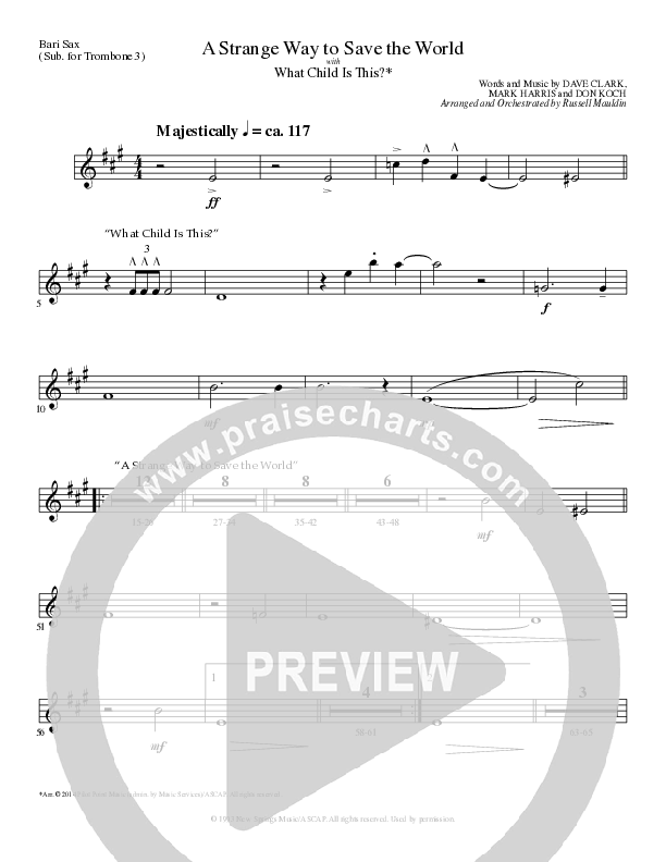 A Strange Way To Save The World (with What Child Is This) (Choral Anthem SATB) Bari Sax (Lillenas Choral / Arr. Russell Mauldin)