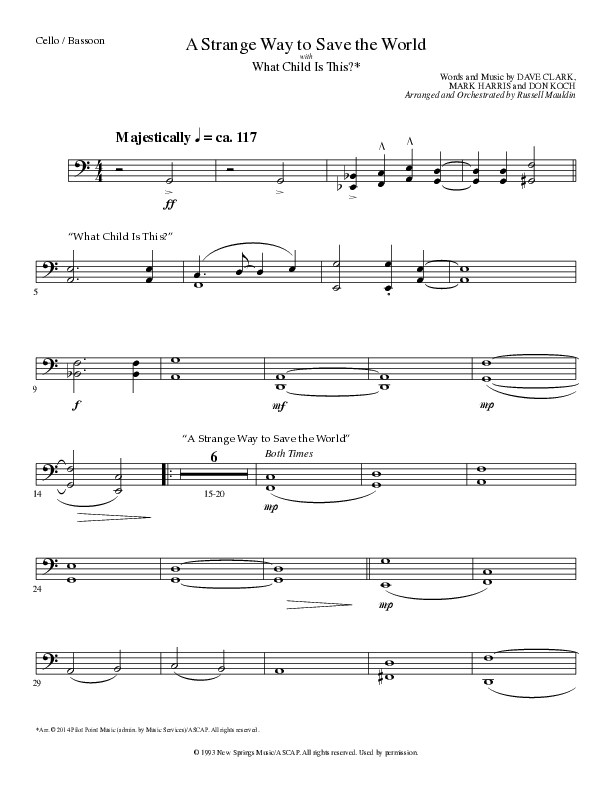 A Strange Way To Save The World (with What Child Is This) (Choral Anthem SATB) Cello (Lillenas Choral / Arr. Russell Mauldin)