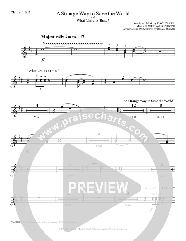 A Strange Way To Save The World (with What Child Is This) (Choral Anthem SATB) Clarinet 1/2 (Lillenas Choral / Arr. Russell Mauldin)