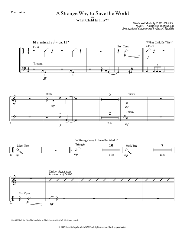 A Strange Way To Save The World (with What Child Is This) (Choral Anthem SATB) Percussion (Lillenas Choral / Arr. Russell Mauldin)