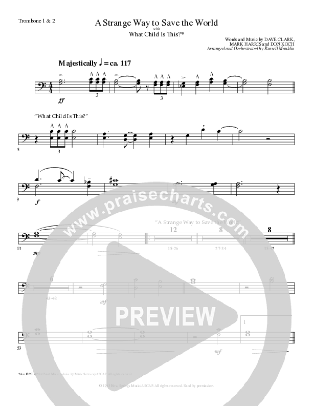 A Strange Way To Save The World (with What Child Is This) (Choral Anthem SATB) Trombone 1/2 (Lillenas Choral / Arr. Russell Mauldin)